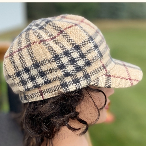BURBERRY London Nova Check Newsboy Hat Wool/Angora/Cashmere blend slouchy Sz M - Picture 1 of 11